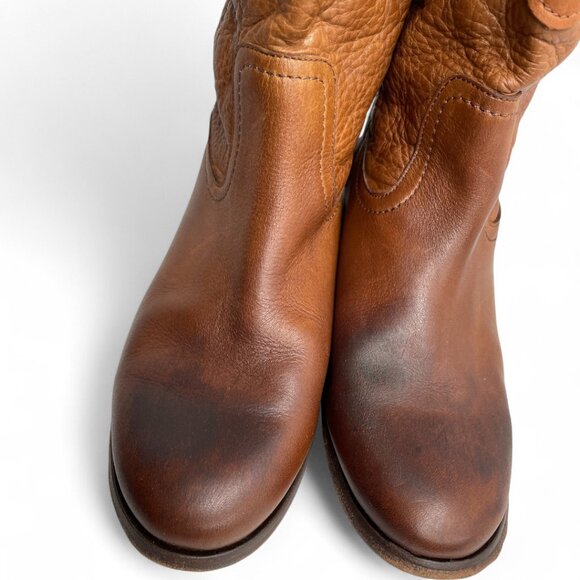 Frye Cara Leather Roper Cognac Brown Ankle Boots Western Women's 9 B - Picture 6 of 16